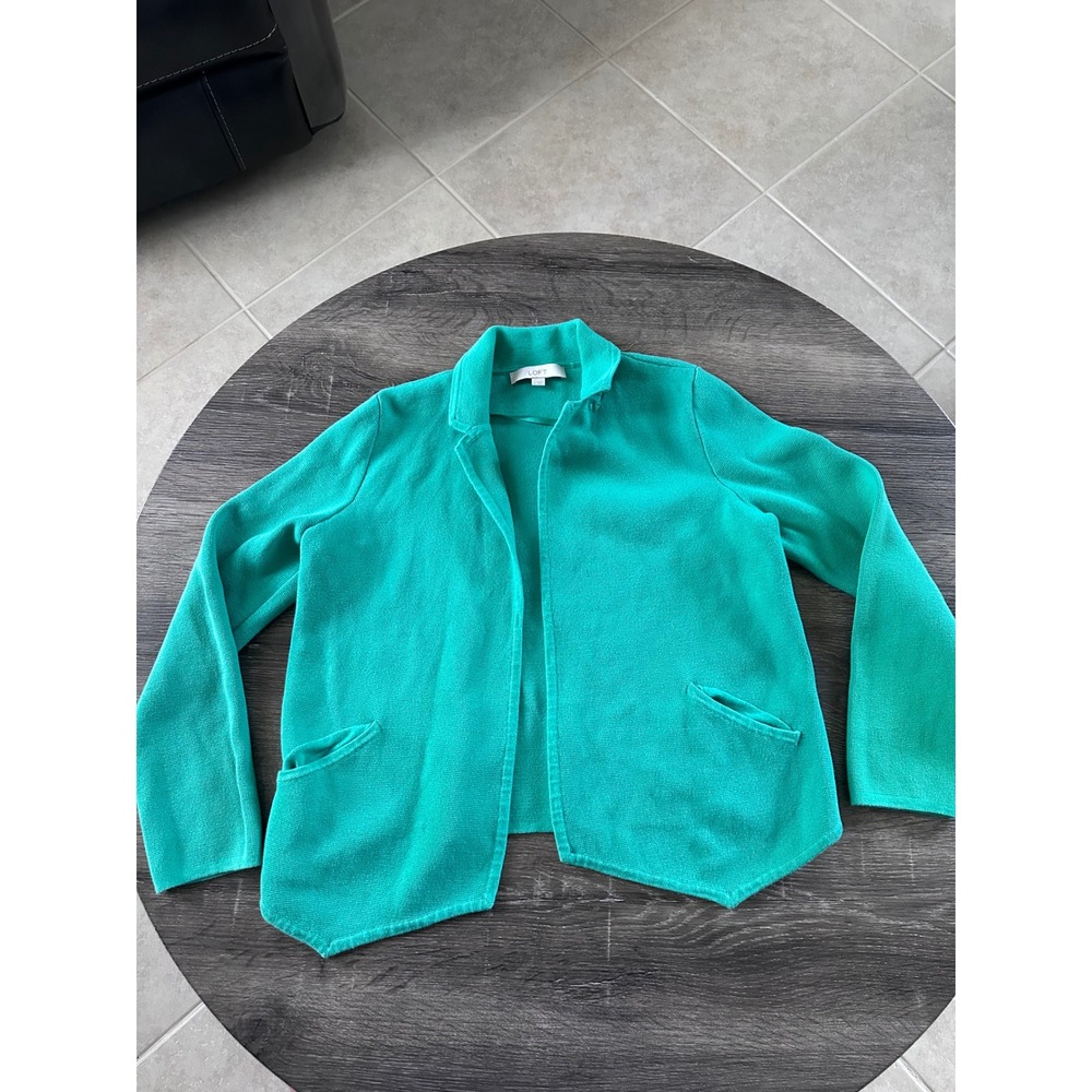 LOFT Ann Taylor Emerald Green Open Front Knit Cardigan Sweater Blazer Womens M